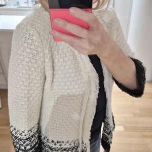 St. John Cream and Black Textured Knit